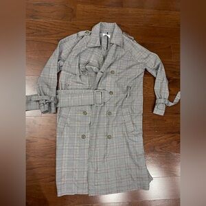 Decor Women's Black Plaid Jacket Trench Coat Small Collar Chic Streetwear